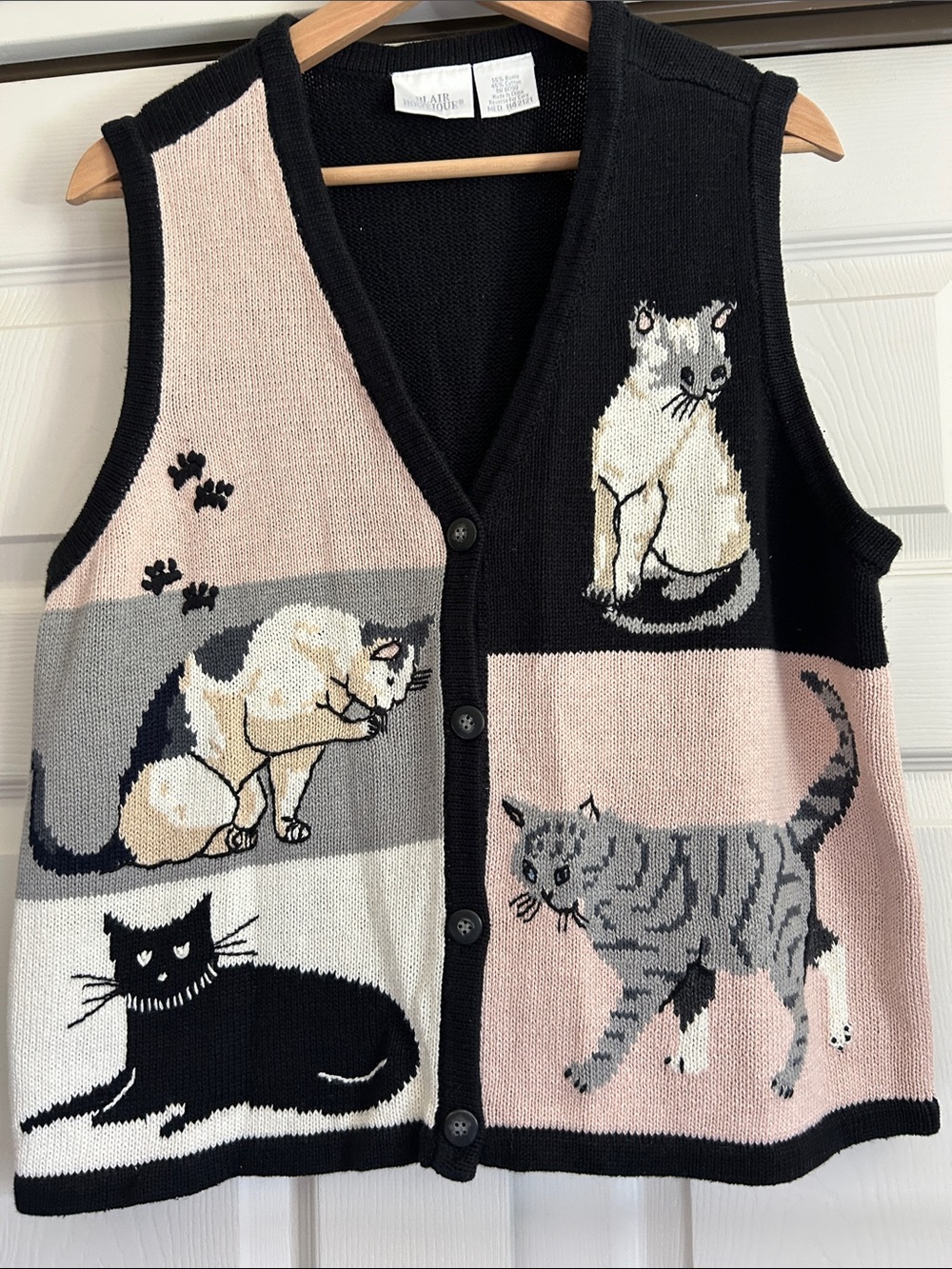 Vintage Blair Boutique Cat Pattern Knit Women's Button Front Size Medium